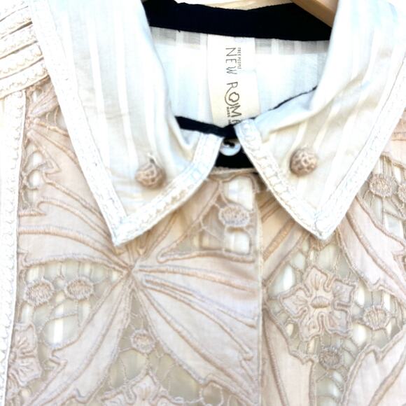 Free People New Romantics Lace Cottage Tank Top Delicate Boho Medium Cream - Picture 7 of 9